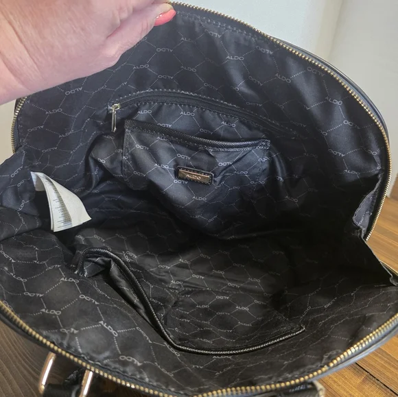 Aldo Navy and White Striped Satchel with Lock & Key - Picture 3 of 13